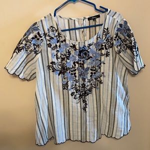 Striped Top with Embroidered Floral Design